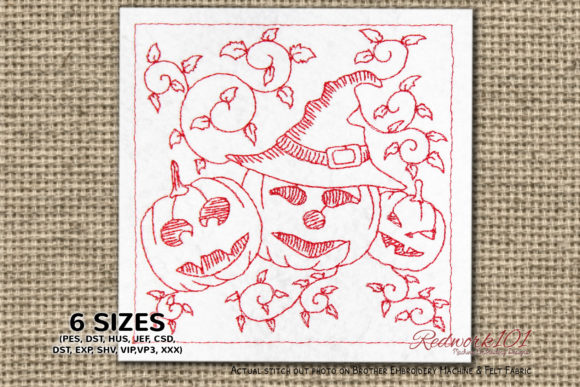 Review: Decorated Halloween Pumpkins Redwork for Merch
